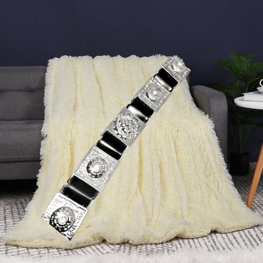 👣4/$20. Black Leather Belt & Silver Tone Accents Buckle Rhinestones - Picture 7 of 7